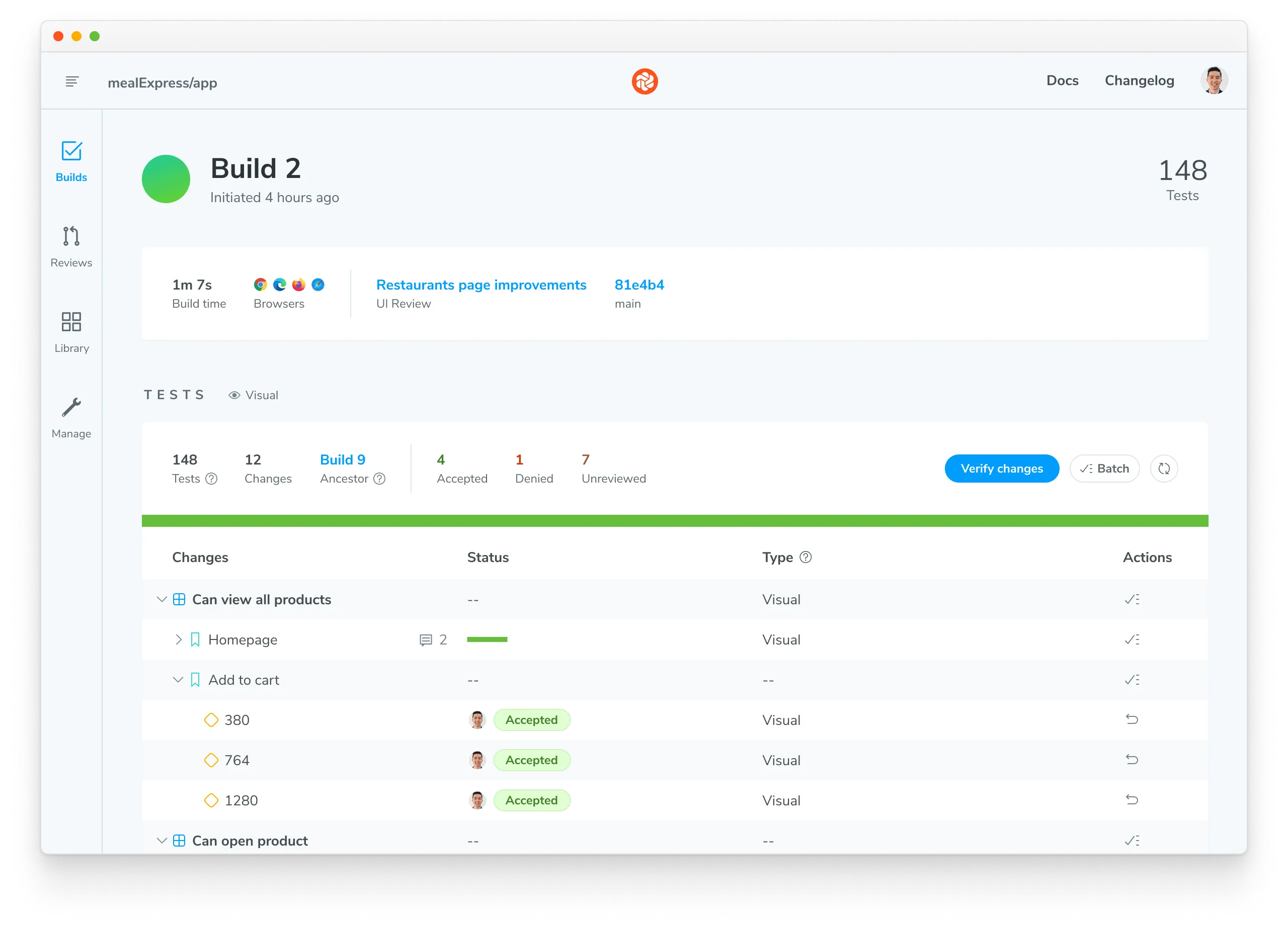 Chromatic build screen with all changes approved